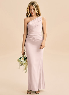 Azazie Akilah Junior Vestido Rosa Corado de Cetim elástico de Bainha com Plissado image3