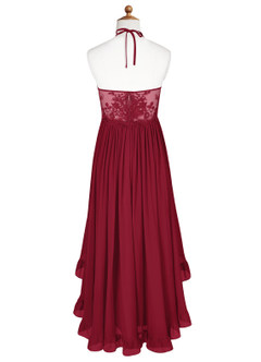 Azazie Sarafina Junior Burgundy A-Line Lace Chiffon Dress image7