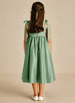 Azazie Chelsie Robe Demoiselle D'honneur Fillette Robe Trapèze en Mat Satiné Arc Matcha image2