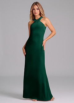 Azazie Doretta Bridesmaid Dresses Emerald Mermaid Pleated Velvet Dress image1