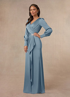 Azazie Petrina Mother of the Bride Dresses Dusty Blue Mermaid Pleated Stretch Satin Dress image2