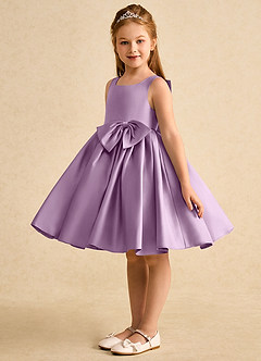 Azazie Jessie vestidos de niña de las flores Vestido de Glicinia de Satin Mate de Corte En A con Lazo image6