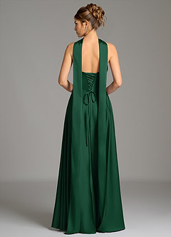 Azazie Ayla Abiti da Damigella Abito A-Line in Raso Elasticizzato Corsetto Verde Scuro image7