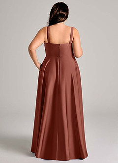 Azazie Shaude Bridesmaid Dresses Auburn A-Line Pleated Stretch Satin Dress image13