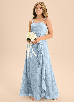 Azazie Kaylee Junior Sky Blue A-Line with Belt Floral Burnout Dress image6