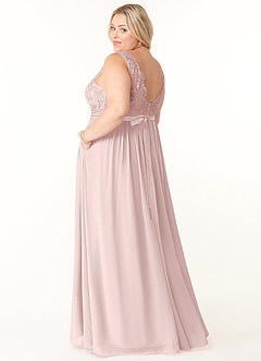 Azazie Elly Bridesmaid Dresses Blushing Pink A-Line Lace Scoop Neck Chiffon Dress image10