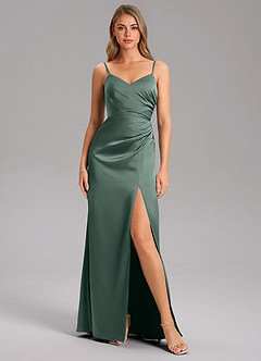 Azazie Azuree Robes de demoiselle d'honneur Robe Trapèze en Satin extensible Plissée Mousse De Mer image6