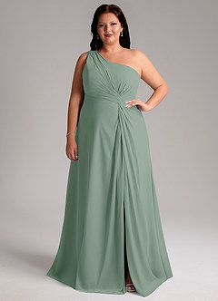 Azazie Brooke Brautjungfernkleider A-Linie One-Shoulder Chiffon Kleid Silberner Salbei image8