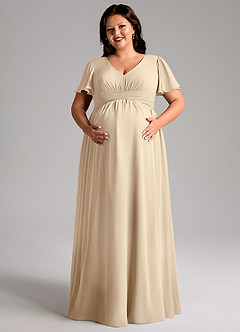 Azazie Verna Vestidos de dama de honra para maternidade Vestido Linha A Ruched Comprimento do chão Chiffon image11