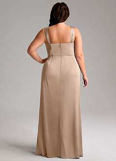 Azazie Denice Bridesmaid Dresses Taupe Sheath Pleated Stretch Satin Dress image11