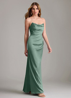 Azazie Lucille Vestidos de damas de honor Vestido de Eucalipto de Satén Elástico de Corte Sirena Convertible con Sin tirantes image4