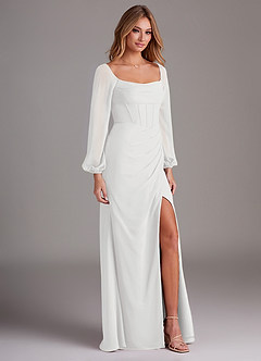 Azazie Charissa Bridesmaid Dresses White Sheath Long Sleeve Chiffon Dress image5