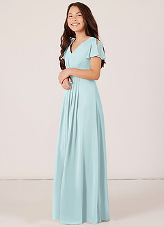 Azazie Peony Junior Robe Trapèze en Mousseline de soie Plissée Brume image3