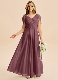 Azazie Emma Junior Robe Trapèze en Mousseline de soie Plissée Sangria image5