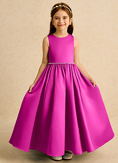 Azazie Daisies Flower Girl Dresses Fuchsia Ball-Gown Bow Matte Satin Dress image5