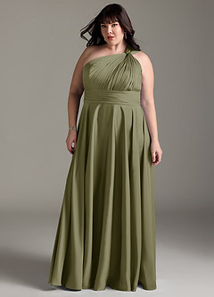 Azazie Charlize Robes de demoiselle d'honneur Robe Trapèze en Satin extensible Ue épaule Pistache image13