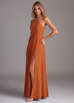 Azazie Bailey Bridesmaid Dresses Cinnamon A-Line Halter Side Slit Chiffon Dress image3