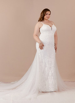 Azazie Josephine At-home Try On Dresses Diamond White Mermaid V-Neck Sequins Tulle Dress image9