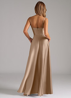 Azazie Elle Bridesmaid Dresses Taupe A-Line Pleated Stretch Satin Dress image7