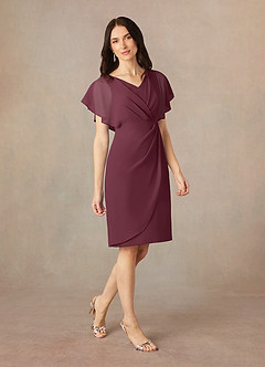 Azazie Julia Mother of the Bride Dresses Cabernet Sheath V-Neck Pleated Chiffon Dress image2