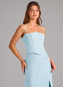 Azazie Jenine Brautjungfernkleider Meerjungfrau-Linie Schulterfrei Chiffon Kleid Himmelblau image2