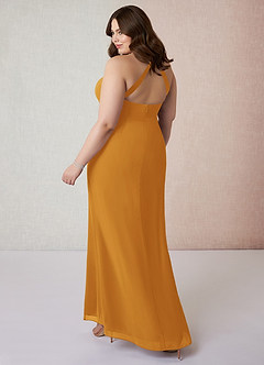 Azazie Becca Bridesmaid Dresses Butterscotch Sheath V-Neck Chiffon Dress image10