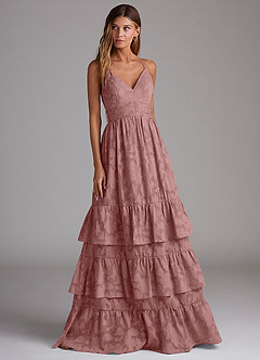 Azazie Nathalia Bridesmaid Dresses Dusty Rose A-Line Bow Floral Burnout Dress image4