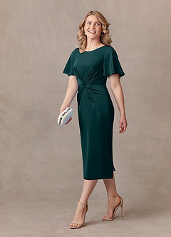 Azazie Everlyn Kleider für die Brautmutter Etui Plissee Stretch-Satin Kleid Kiefer image2