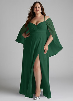 Azazie Cienna Bridesmaid Dresses Dark Green A-Line Off the Shoulder Chiffon Dress image7