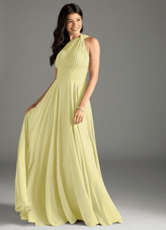 Azazie Charlize Bridesmaid Dresses Lemon Sorbet A-Line One Shoulder Chiffon Dress image3
