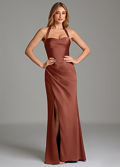 Azazie Serenity Robes de demoiselle d'honneur Robe Sirène en Satin extensible Encolure en Forme de Cœur Auburn image5