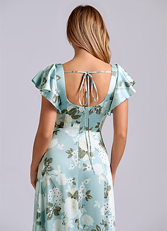 Azazie Bondi Bridesmaid Dresses Misty Floral Garden A-Line Bow Stretch Satin Dress image6