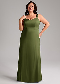 Azazie Denice Bridesmaid Dresses Olive Sheath Pleated Stretch Satin Dress image10