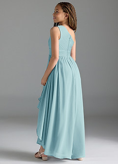 Azazie Mathilda Junior Sea Glass A-Line Pleated Chiffon Dress image5