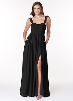 Azazie Metz Bridesmaid Dresses Black A-Line Sweetheart Ruched Chiffon Dress image1