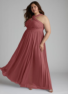 Azazie Hillian Bridesmaid Dresses Amethyst A-Line Halter Pleated Mesh Dress image11