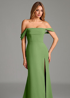 Azazie Riley Essayer des robes à la maison Robe Fourreau Convertible en Mousseline de soie Épaule décolletée Basilic image2