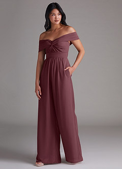 Azazie Lamara Brautjungfernkleider Wandelbar Schulterfrei Chiffon Overall/Jumpsuit Sangria image4