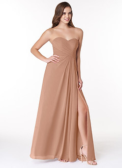 Azazie Arabella Allure Vestidos de damas de honor Vestido de Champán Rosado de Gasa de Corte en A Convertible con Escote de Corazón image5