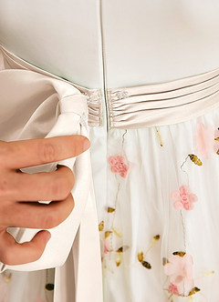 Azazie Pollie Flower Girl Dresses Blushing Pink White Alabaster A-Line Bow Tulle Dress image7