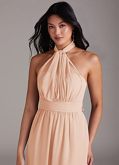 Azazie Lamara Robes de demoiselle d'honneur Combinaison Convertible en Mousseline de soie Épaule décolletée Rose Perle image2