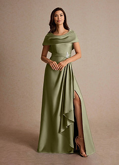 Azazie Branford Mother of the Bride Dresses Pistachio A-Line Pleated Stretch Satin Dress image7