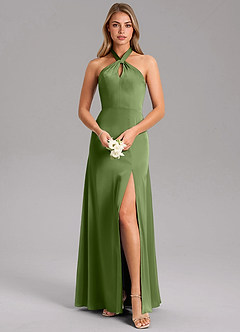 Azazie Tracie Bridesmaid Dresses Juniper A-Line Side Slit Stretch Satin Dress image1