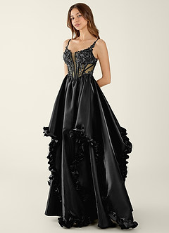 Halley Black V-neck lace Corset A-line Prom Dress image1
