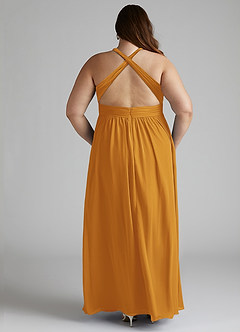 Azazie Ashia Brautjungfernkleider A-Linie Plissee Chiffon Kleid Butterscotch image11
