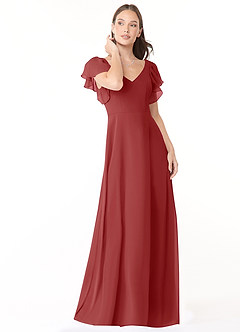 Azazie Syenna Bridesmaid Dresses Rust A-Line Ruched Chiffon Dress image1