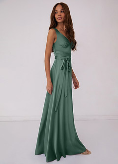 Barbie ♥ Azazie Final Sale Barbie Pink A-Line Bow Stretch Satin Dress image3