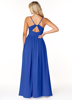 Azazie Dominic Bridesmaid Dresses Royal Blue A-Line V-Neck Pleated Chiffon Dress image2