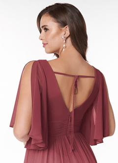 Azazie Temeka Vestidos de damas de honor Vestido de Merlot de Gasa de Corte en A con Volante image5