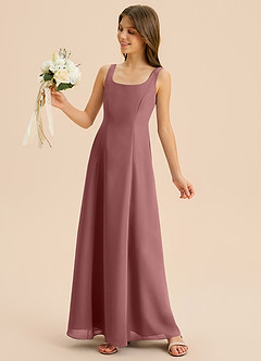 Azazie Lambie Junior Desert Rose A-Line Pleated Chiffon Dress image7